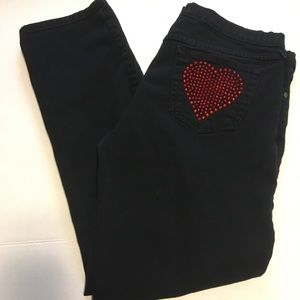Susie Rose Black Jeans with Bling Red Hearts